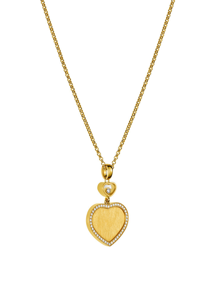 Happy hearts golden hearts pendant in yellow gold and 44 diamonds 0.19 cts 1 mobile diamonds 0.05 cts each
